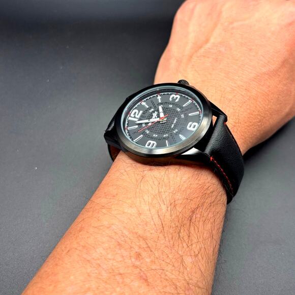 Wrangler WRW2400-1A Mens Black Analog Watch Black Leather Red Stitching Strap - Picture 17 of 17